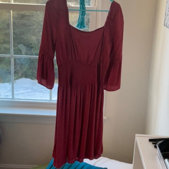 NWT Francesca’s Blue Rain Dress Red Embroidered Small - Picture 5 of 7